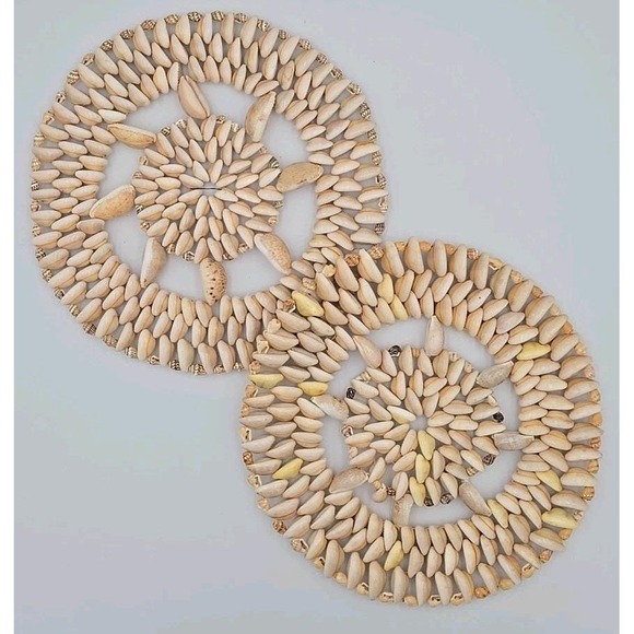 Other - 2 Vintage Cowrie Sea Shell Trivet Hot Pads kitchen dinning‎ table protector
